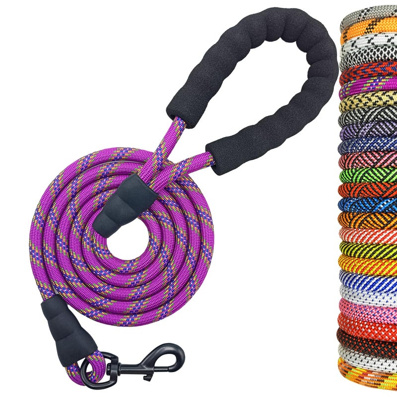 MayPaw Heavy Duty Rope Dog Leash, 6/8/10/15/20 FT Long Nylon Pet Leash, Soft Padded Handle Thick Lead Leashes for Large Medium Dogs Walking Recall Training (6ft * 1/2", Purple) - Image 1